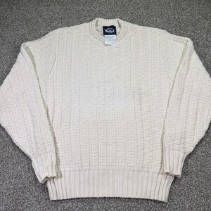 Vtg 80s Woolrich Cream Chunky Knit Sweater Mens Medium Classic